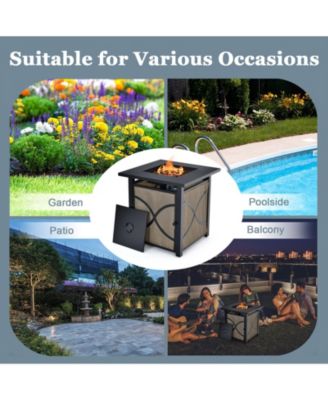 25 Inch 40000 BTU Propane Fire Pit Table with Lid and Fire Glass