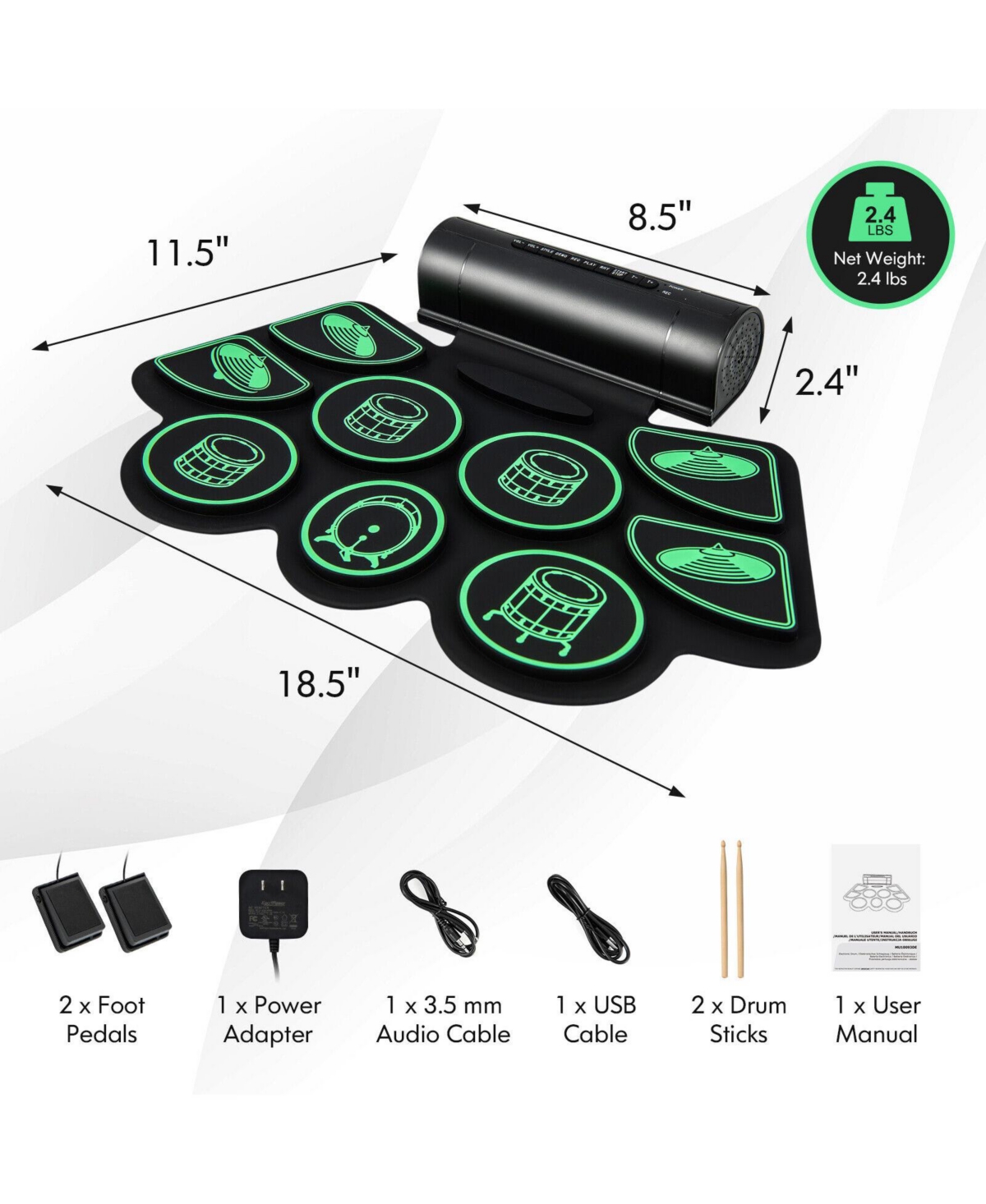 Mecale Electronic Drum Set with 2 Build-in Stereo Speakers for Kids