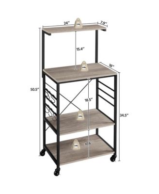 50.5"H 4-Tier Metal & Particleboard 6 Hooks, Casters, Anti-Tilt Kit, Water-Resistant Kitchen Baker s Rack