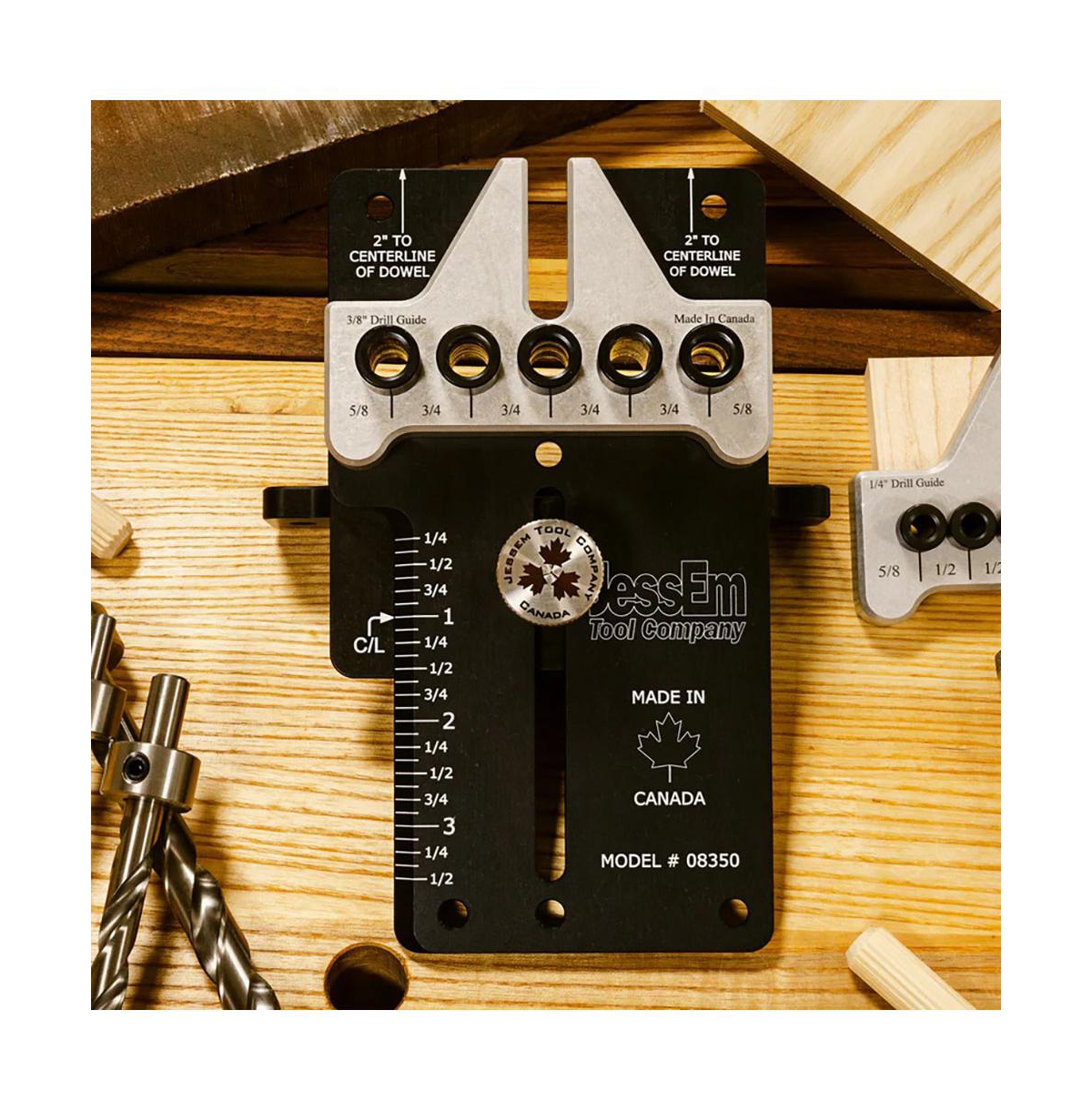 JessEm 08350 3/8" Dowelling Jig Precision Woodworking Joinery Tool with Main Body, Angle Guides and Hardened Drill Bushings