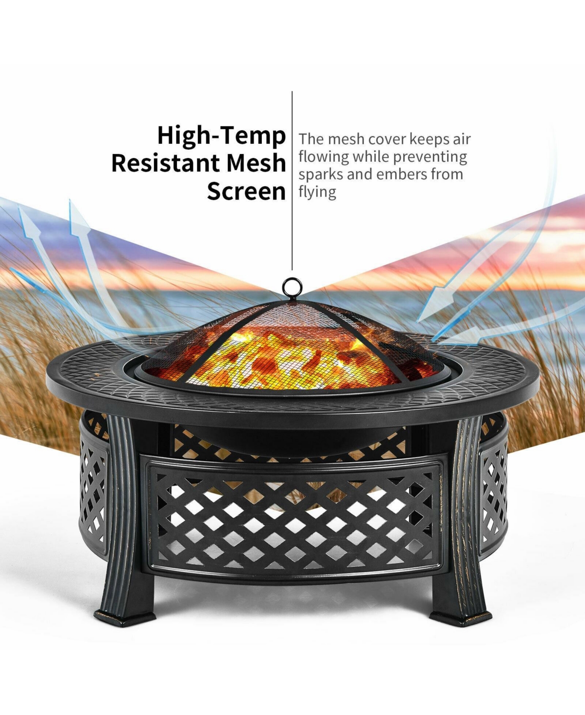 Outdoor Fire Pit with Bbq Grill and High-temp Resistance Finish