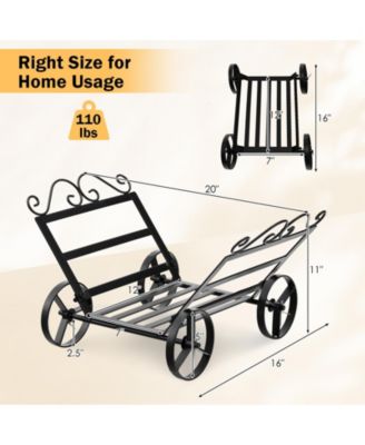 Firewood Rack Decorative Rustproof Steel Fireplace Log Holder with Wheels