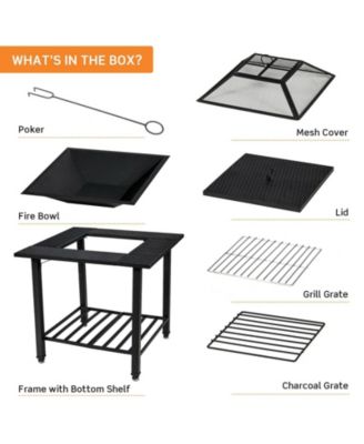 31 Feet Outdoor Fire Pit Dining Table with Cooking BBQ Grate