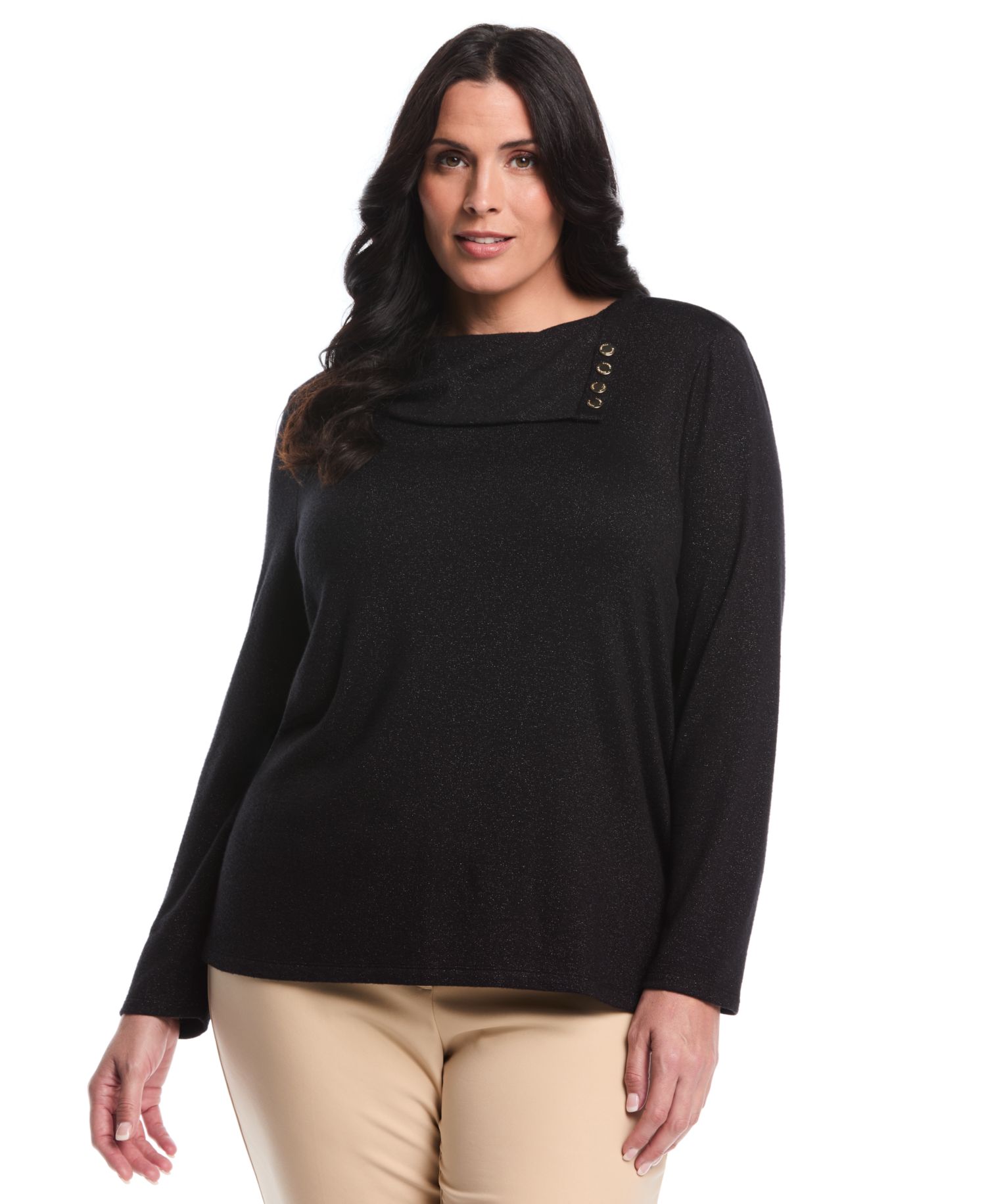 Plus Size Split Collar Long Sleeve Top