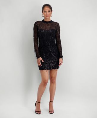 Siena - Women's Sequined Long-Sleeve Mesh Dress