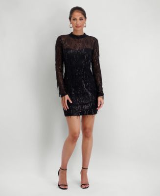 Siena Women's Sequined Long-Sleeve Mesh Dress - Macy's