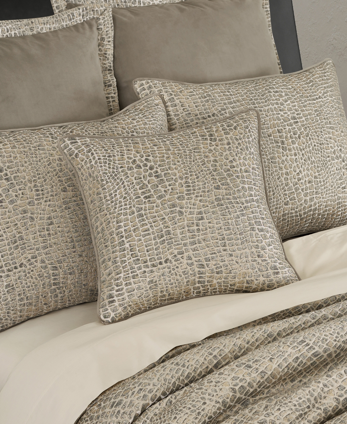 J Queen New York Habitat Crocodile Skin Decorative Pillow, 18" x 18"