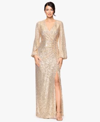Betsy & Adam - Women's V-Neck Long Bell Sleeve Dress