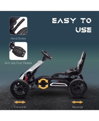 Kids Pedal Go Kart, Outdoor Ride on Toy with Adjustable Seat, Swing Axle, Handbrake, 4 Non-Slip EVA Wheels for Boys and Girls Aged 3-8 Years Old