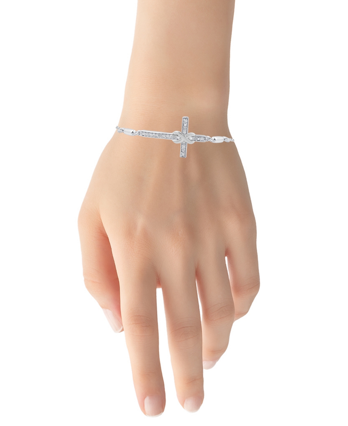 Macy's Diamond Cross Bracelet (1/6 ct. t.w.) Sterling Silver and 14K Gold-Plated (also Silver)