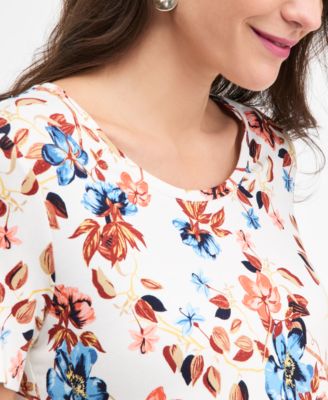 Petite Floral Print Scoop Neck Top, Macy's Exclusive