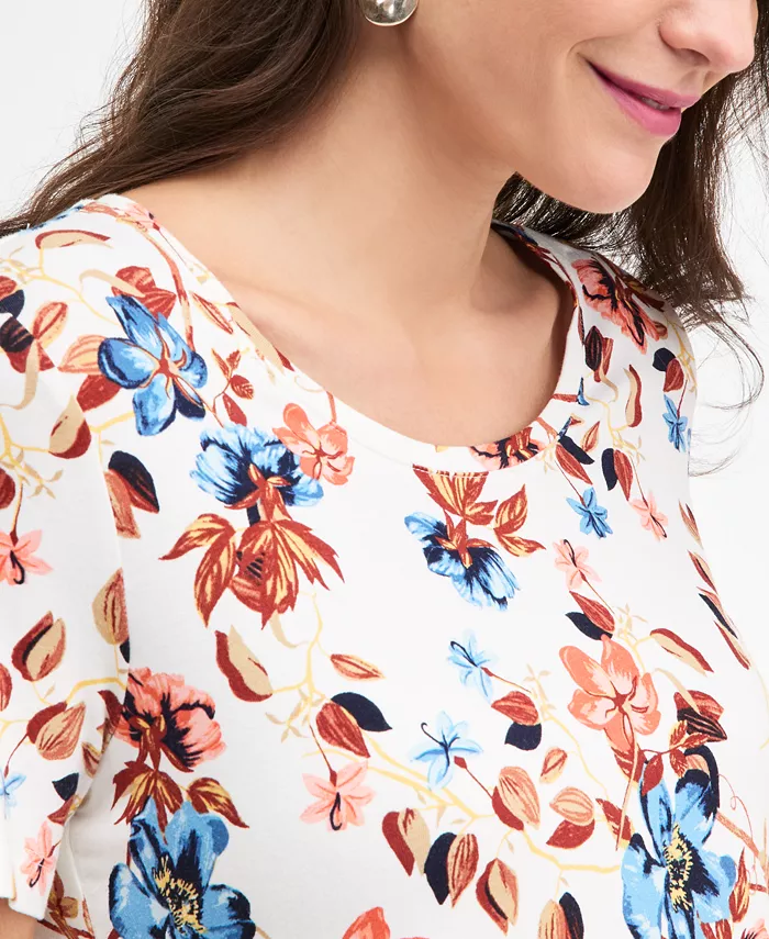 Women's Printed Scoop-Neck Short Sleeve Top - thumbnail 3