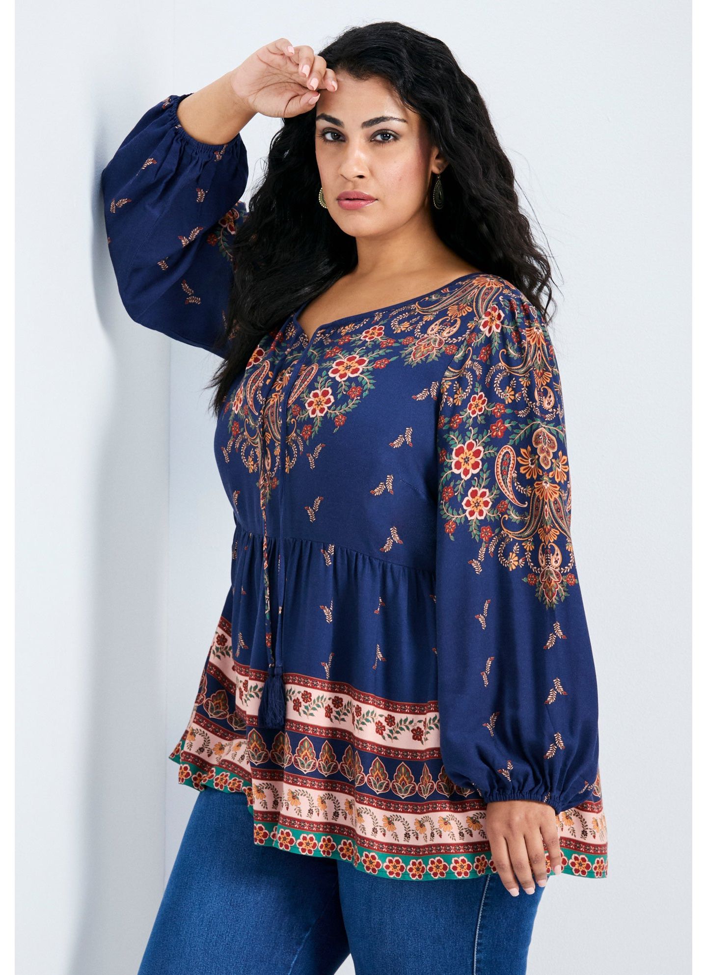 Женский топ Avenue Plus Size Kiani Boho Print Tunic, цвет: Folklore — фото 3