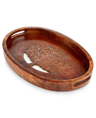 Global Goods Partners Oval Wood Tray With Tree Cut-Out Design