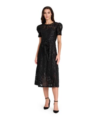 Tahari ASL - Women's Puff Short-Sleeve Burnout Dress