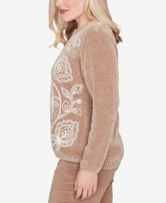 Women's Petite Vienna Stitched Leaf Detail Sweater