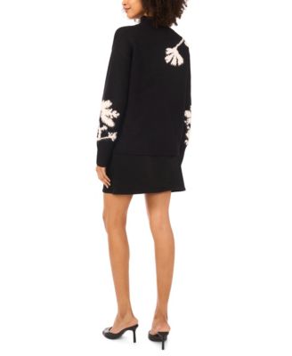 Women's Mockneck Floral Motif Long-Sleeve Sweater