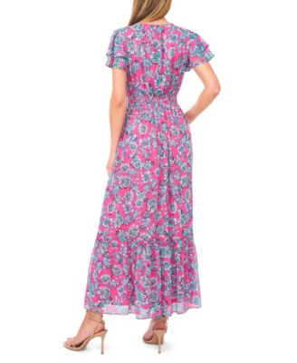 Women's Double Ruffle Short-Sleeve Maxi Dress
