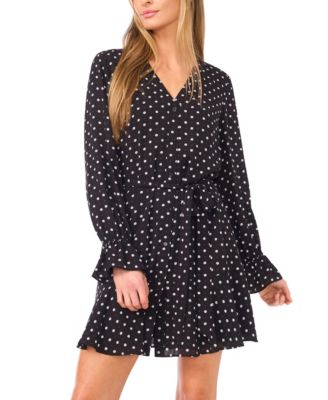 Women's V-Neck Long-Sleeve Tie Waist Dress