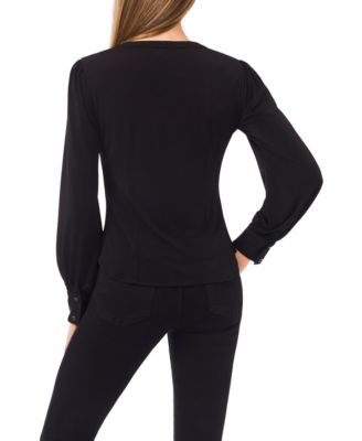 Women's V-Neck Long-Sleeve Shirred Knit Top