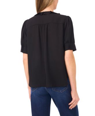 Women's Puff Short-Sleeve Button Down Ruffle Top