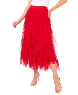 CeCe - Women's Pull-On Ruffled Tulle Midi Skirt