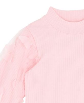 Baby Girls' 3D Butterfly Long-Sleeve Top and Plaid Skirt, 2-Piece Set