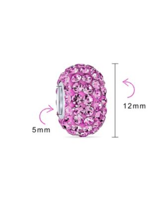 Ribbon Breast Cancer Survivor CZ Glass Solid Crystal Spacer Charm Bead Sterling