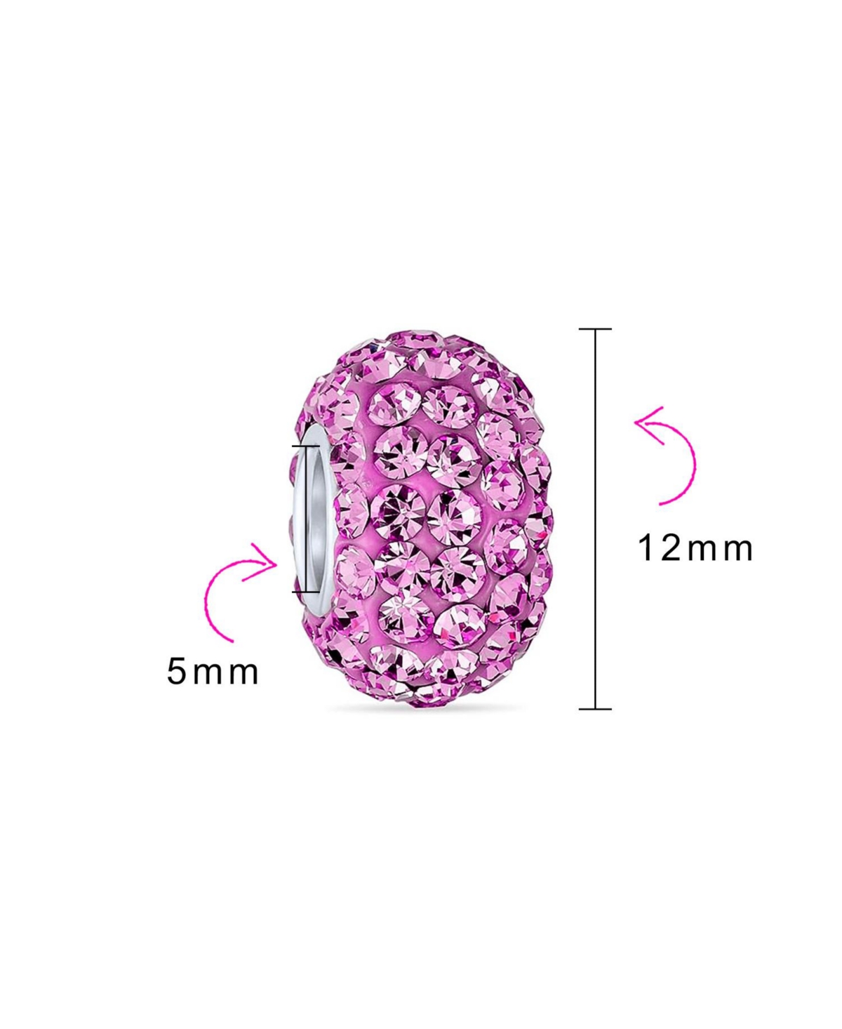 Bling Jewelry Set of 3 Pink Ribbon Breast Cancer Survivor Cz Glass Solid Crystal Spacer Charm Bead Sterling Silver