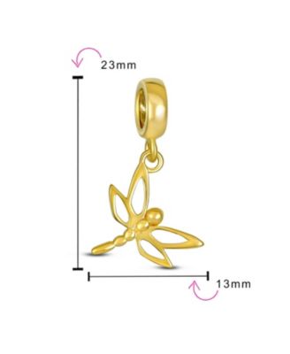 Set of 2 Dragonfly Firefly Butterfly Gold Plated Dangle & Teal Silver Bee Flower Glass Spacer Charm Bead Sterling Silver