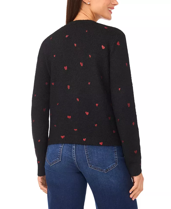 Women's Valentine's V-Neck Foil Heart Cardigan Sweater - thumbnail 6