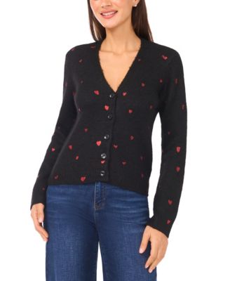 CeCe - Women's V-Neck Foil Heart Cardigan