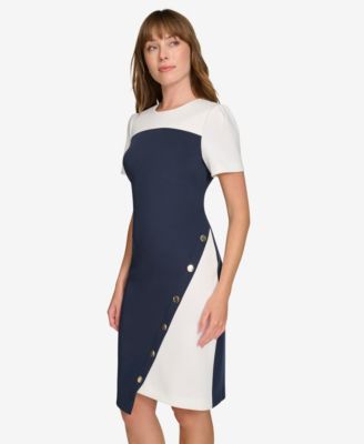 Women's Color-Blocked Asymmetric Scuba Dress