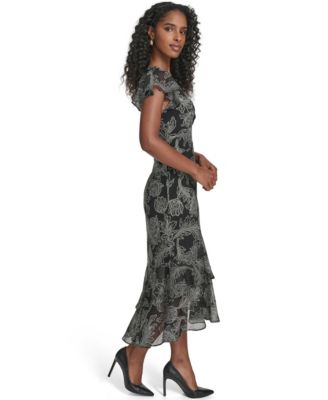 Women's Flutter Sleeve Tiered Midi Dress