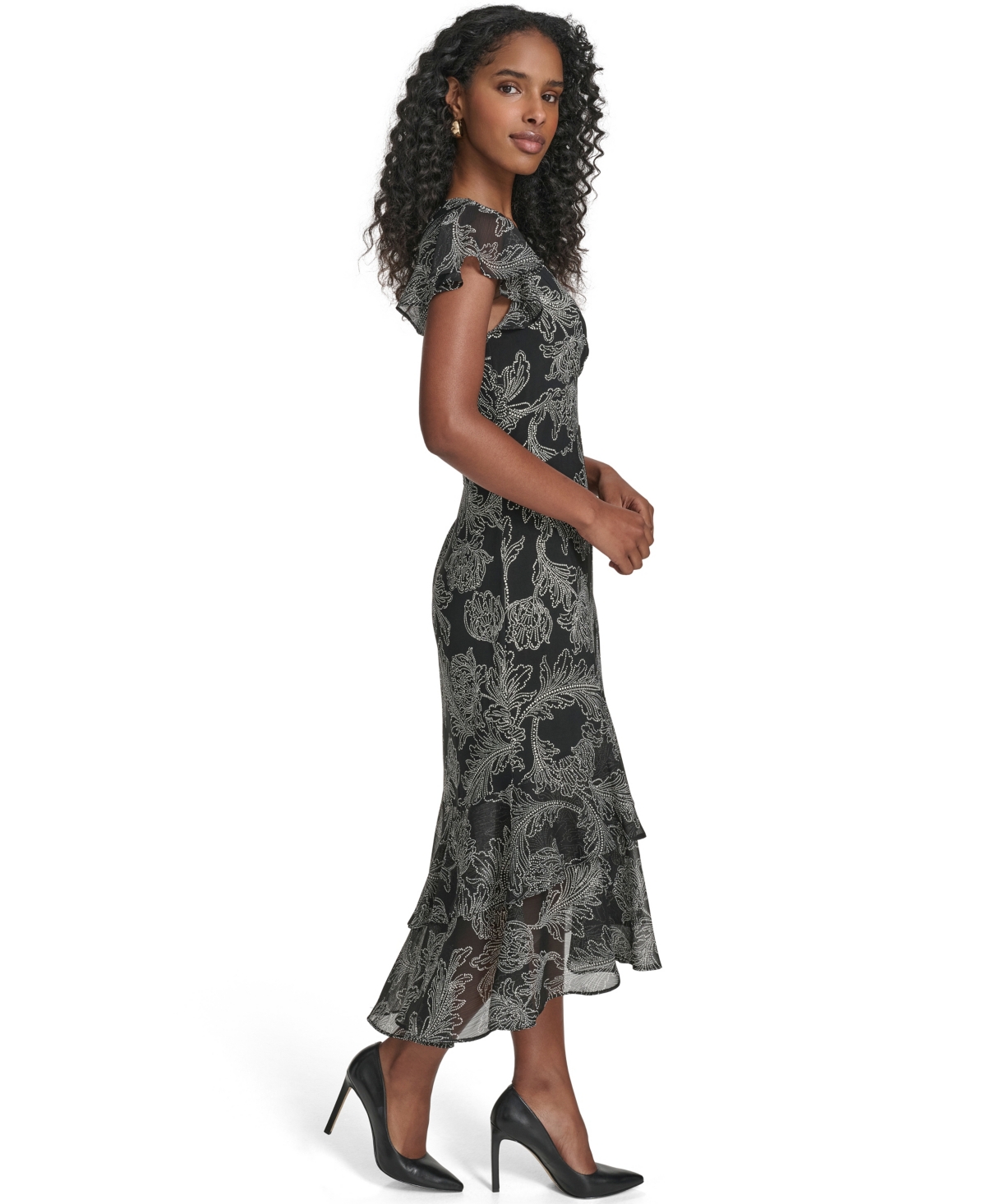 Tommy Hilfiger Women's Flutter Sleeve Tiered Midi Dress