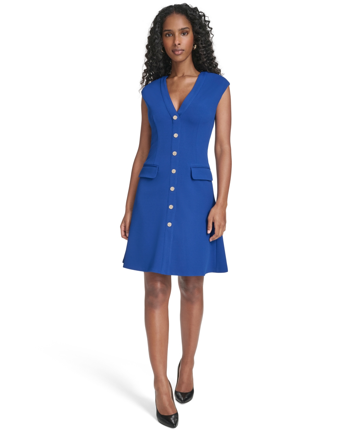 Tommy Hilfiger Women's V-Neck Fit and Flare Dress - Marine blue