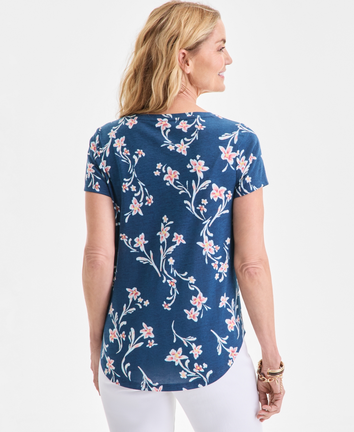 Style & Co . Women's Printed Short-sleeve V-neck T-shirt, Macy's Exclusive In Blue