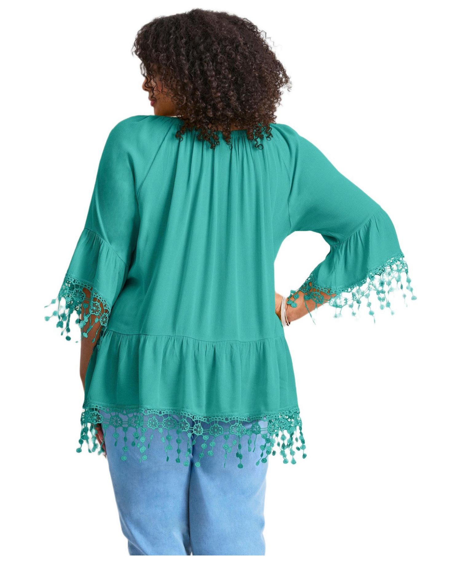 Women's Crochet Fringe Trim Tunic