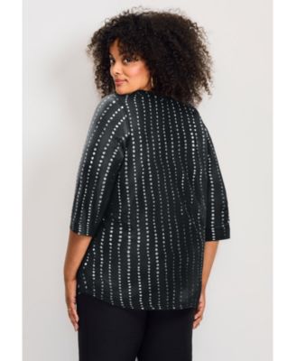 Women's Plus Size Split-Neck Foil Top