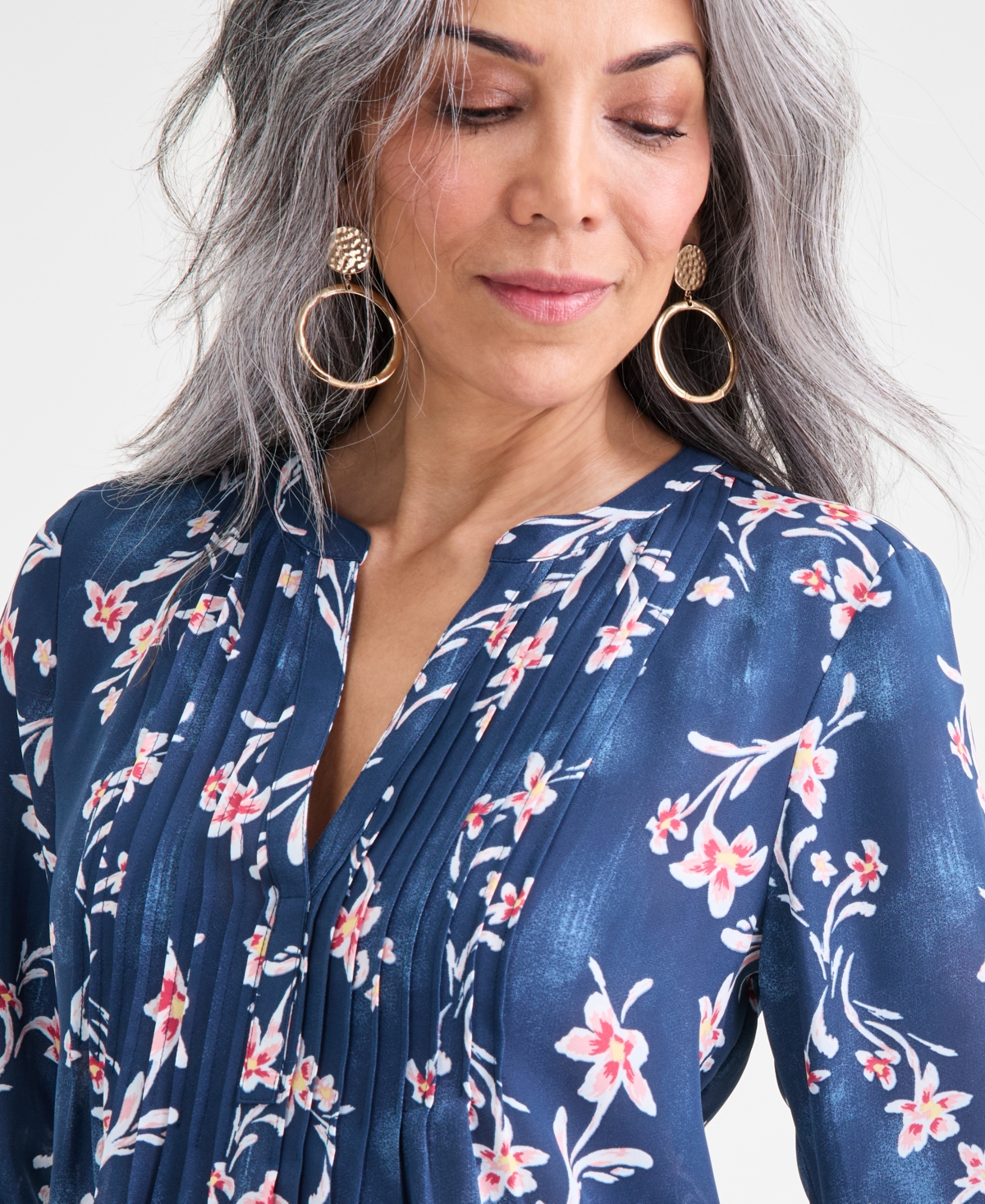 Style & Co Women's Printed Pintuck Ruffle Sleeve Top, Macy's Exclusive