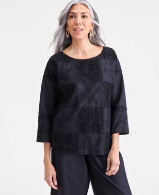 Style & Co - Women's Tonal Crochet Patchwork Top