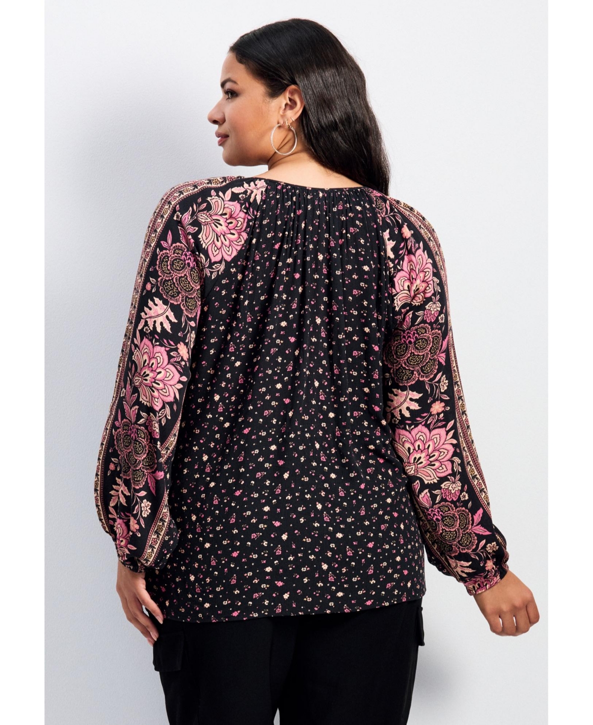 Avenue Women's Eliana Border Print Sleeve Peasant Top