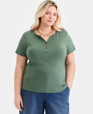 Plus Size Short-Sleeve Henley Top