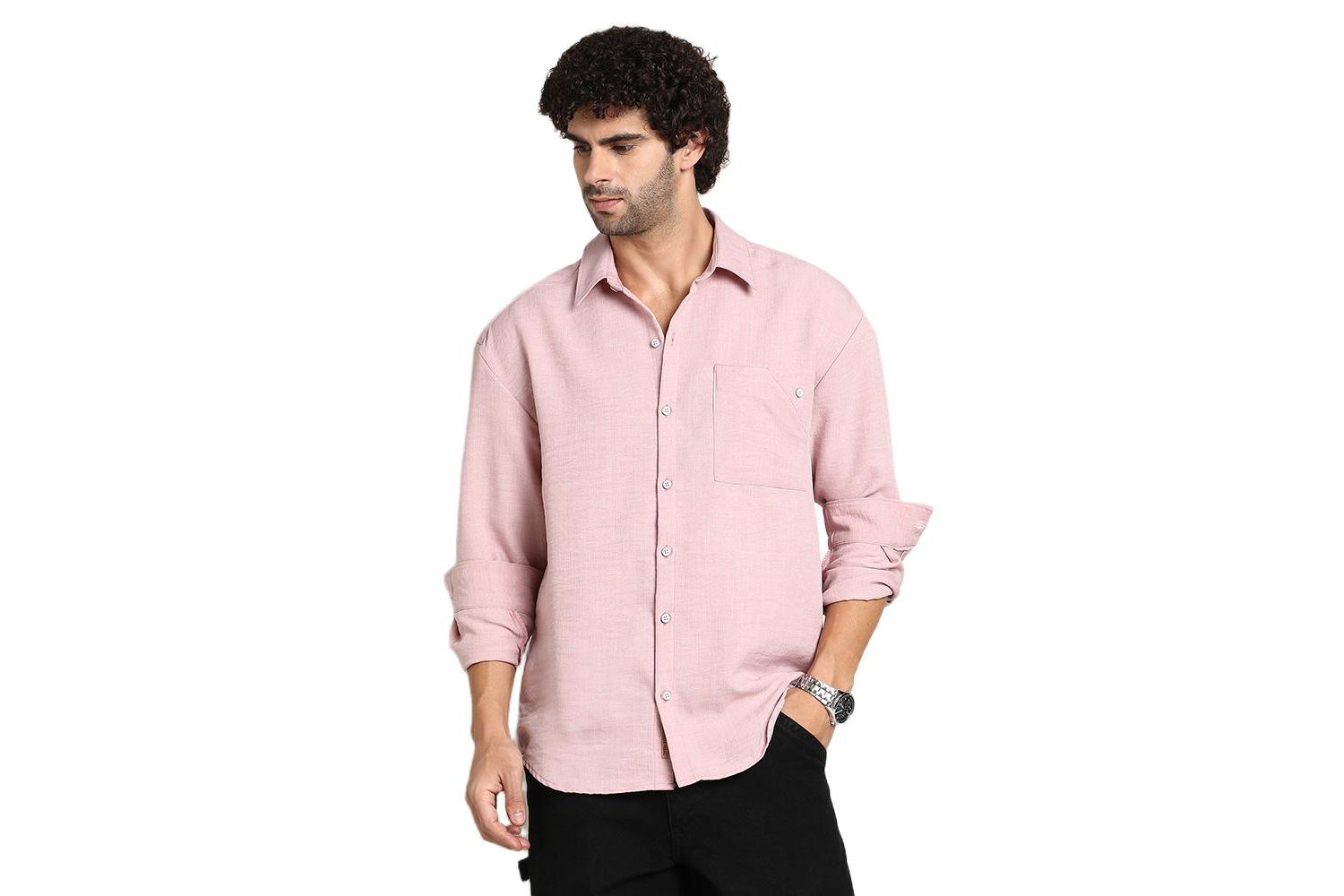 Men's Rose Pink Modular Solid Oversized Shirt