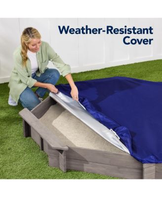 Kid's Octagonal Wooden Outdoor Sandbox w/ Benches, 8 Seats, Cover, XL Sandpit, Liner