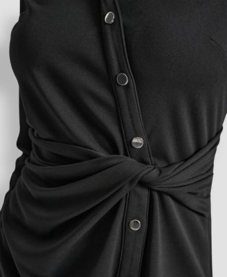 Women's Long Sleeve Asymmetrical Knot Button Front Sheath Dress