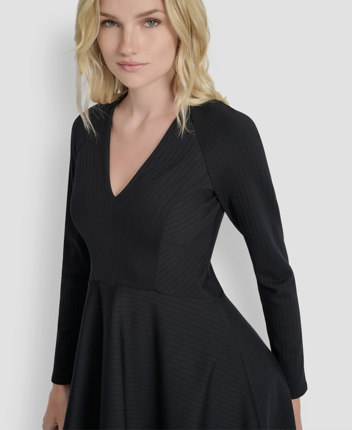 Dkny Women's Long Sleeve Rib Knit Fit and Flare Dress
