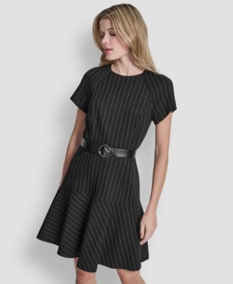 Women's Short Sleeve Jewel Neck Flounce Hem Dress