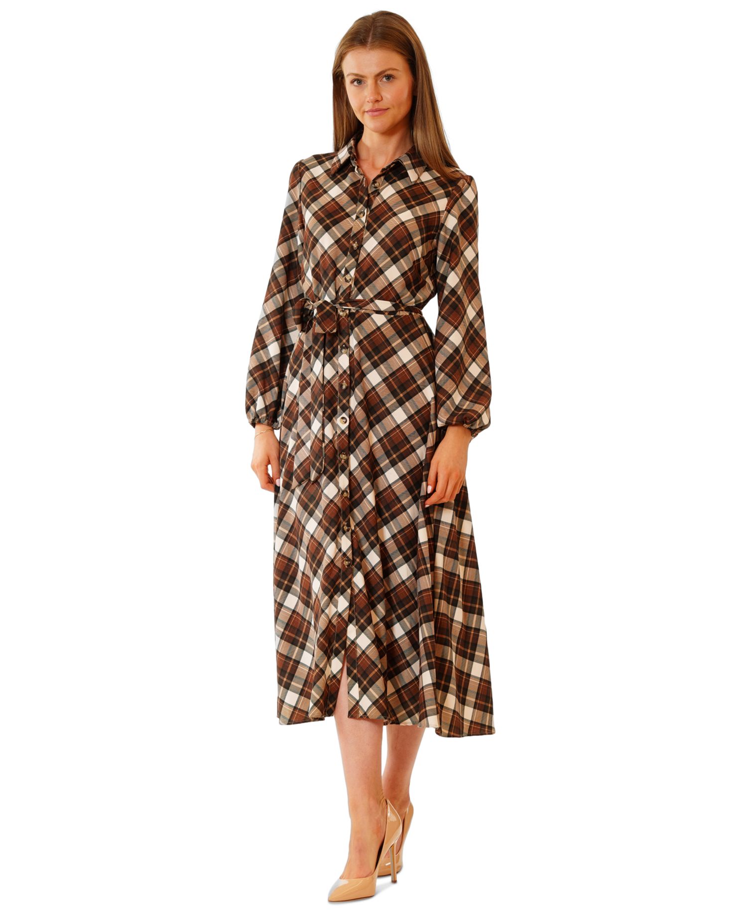 Women's Long-Sleeve Plaid Shirtdress