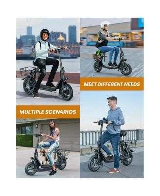 Gyroor 450W Electric Scooter with Seat for Adult, 12 inch Commuter Electric Scooter with Basket - up to 21 Miles 15.5MPH
